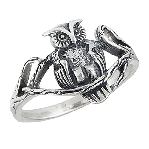 Sterling Silver Women's Oxidized Vintage Wise Bird Owl Tree Branch Ring (Sizes 6 - 9) (Ring Size 6)