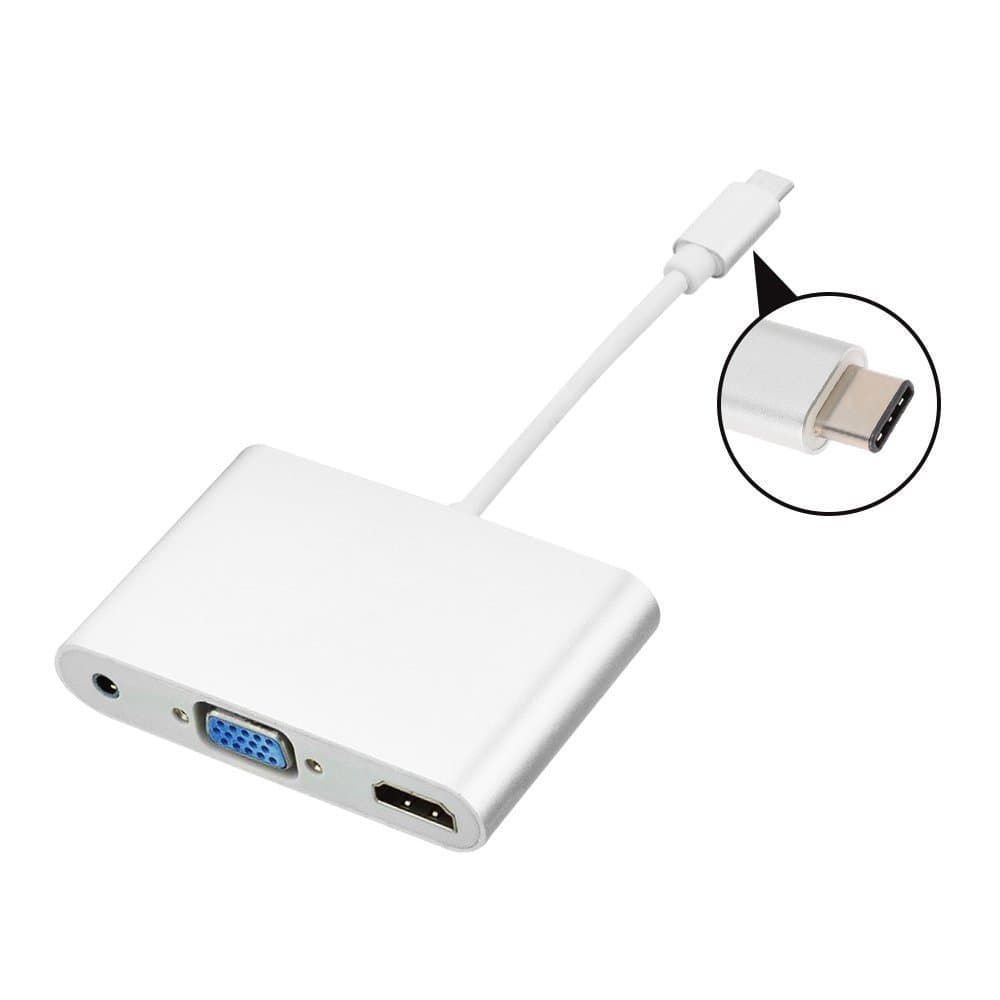 USB Type C to HDMI & VGA Adapter, BOSCHENG Plug and Play USB 3.1 Type C (USB C) to VGA HDMI 4K UHD Converter Adaptor with 3.5mm Audio Port for MacBook ChromeBook and More