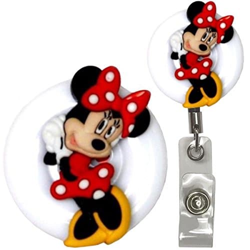 Mickey Mouse Minnie Mouse Disney Real Charming Premium Decorative ID Badge Holder (Minnie (R) Belt Clip HD)