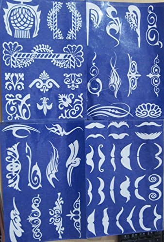 4 x (10 x 7 inch size ) Stencil Packs (One Use) various themes for Glitter Tattoos / Airbrush / Cakes / Henna - Children Kids Parties, Fund Raising, Community Events, Pta, Charity