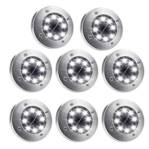 Solar Ground Lights,8 LED Disk Lights Solar Powered Waterproof Garden Pathway Outdoor in-Ground Lights with Light Sensor for Garden Driveway Lawn Pathway Yard Pool Step and Walkway