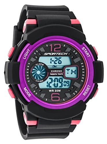 Sportech Unisex SP12002 Multi-Function Black Pink Medium Electronic LCD Sports Watch for an Active Lifestyle: Date, Alarm, Chronograph, Night-Light, Water and Shock Resistance