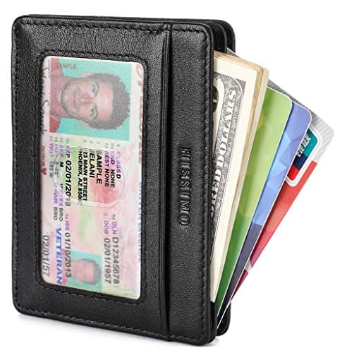 Slim Leather Front Pocket Wallet with Elastic Pocket and RFID Blocking