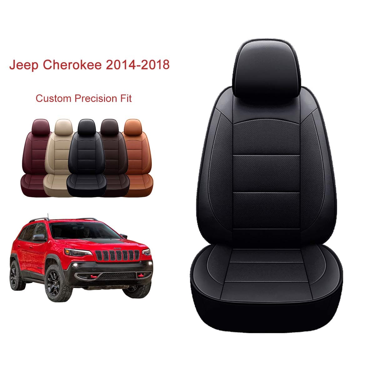 OASIS AUTO 2014-2018 Cherokee Custom Fit PU Leather Seat Cover Compatible with 2014-2015-2016-2017-2018 Cherokee (2014-2018 Cherokee, Black)