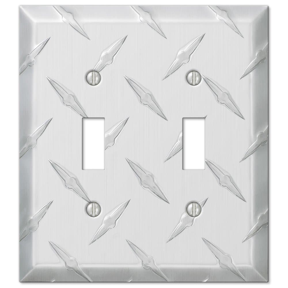 AMERELLE955TT Diamond Plate Wallplate, 2 Toggle, Aluminum, Silver, 1-Pack