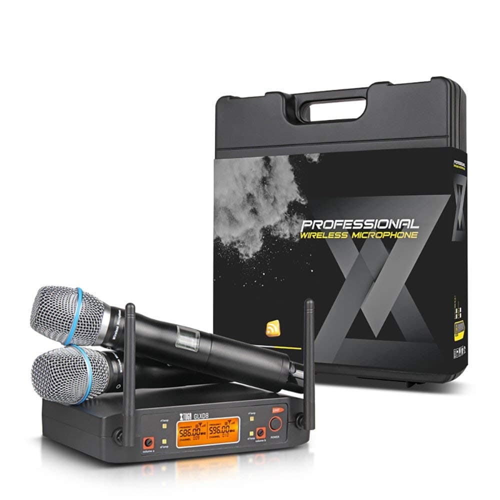 Xtuga GLXD8 Dual UHF Wireless Microphone System, Metal Handheld Mics, 190-260Ft/60-80m Professional Operation, Ideal For Church, Karaoke Party,School (F)