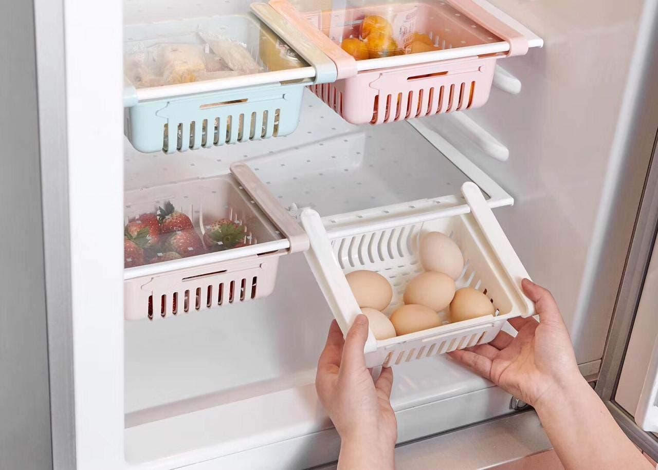 SHOPPOSTREET Adjustable Fridge Storage Basket Expandable Fridge Storage Rack Plastic Fridge Space Saver Food Organizer Tray (1 Piece)