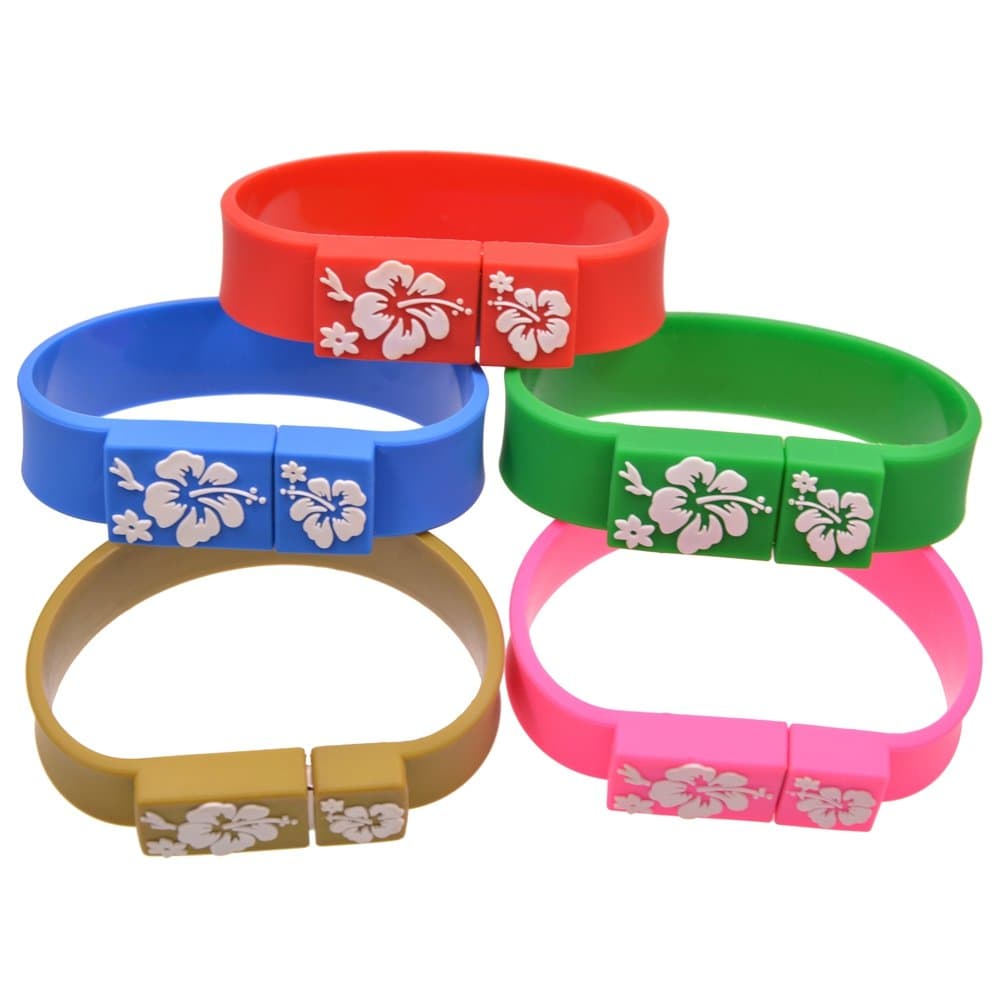 Uflatek 4 GB Memory Stick 5 Pack Wristband USB Sticks Silicone USB 2.0 Flash Drive Bracelet Thumb Drives Multi-Coloured U Disk - Red/Blue/Green/Brown/Pink