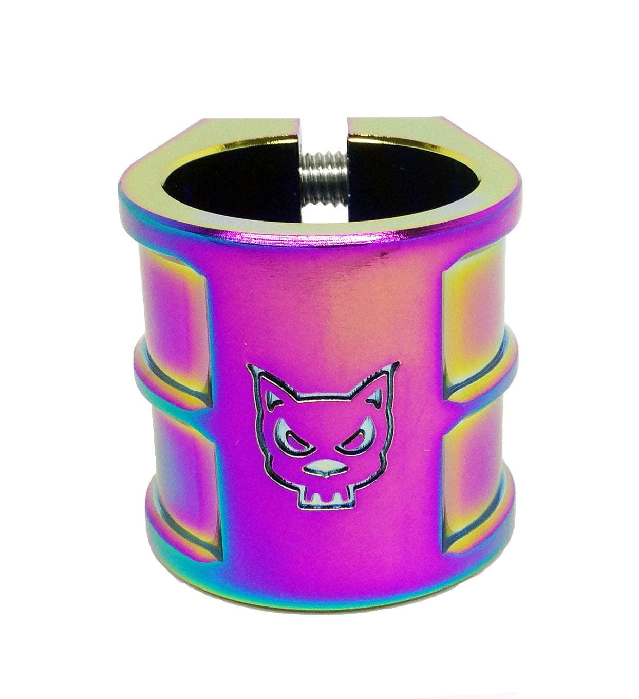 Team Dogz 35mm Oversized Double Stack Scooter Clamp in Neochrome. Suitable for HIC & ICS Compression (Rainbow)