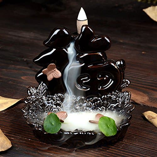 SYNPIE Incense Cone Burner-Ceramic Butterfly Backflow Incense Burner Incense Cone Holder & 10 Incense Cones 2 Leaf for Home Fragrance Home Decor Mediation Tea Ceramony