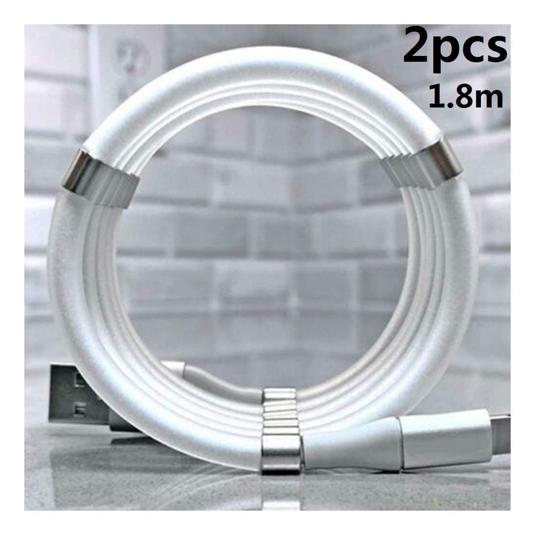 QDYL 2PCS magnetic adsorption cable, data cable organizer,360 degree magnetic charger cable white For IOS/Type-C/Android (1.8m, IOS)