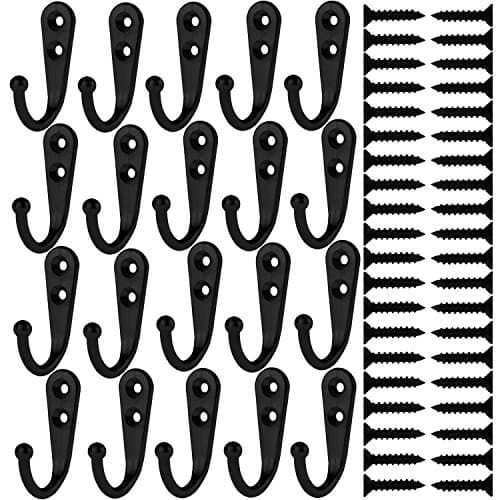 Maosifang 20 Pieces Wall Mounted Hooks Single Robe Hooks Coat Hanger with 40 Pieces Screws,Black