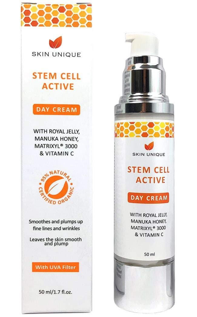 Stem Cell Active Day Cream 50 ml - Natural & Organic anti-ageing facial moisturiser and wrinkle filler with UVA Filter, Manuka Honey, Royal Jelly and Matrixyl 3000