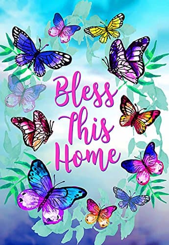 Morigins Bless This Home Decorative Spring Butterfly Double Sided House Flag 28x40 inch