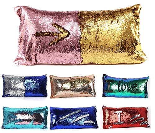 Two-color Long Mermaid Pillow Cases DIY Magic Reversible SequinsChangeable Pattern Fashion Rectangle Pillowcase Car Sofa Home Decorative Cushion Cover 3060cm (Pink+gold)