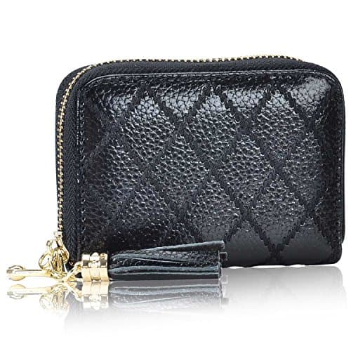 RFID Blocking Credit Card Case Organizer Genuine Leather Zip-Around Security Wallet