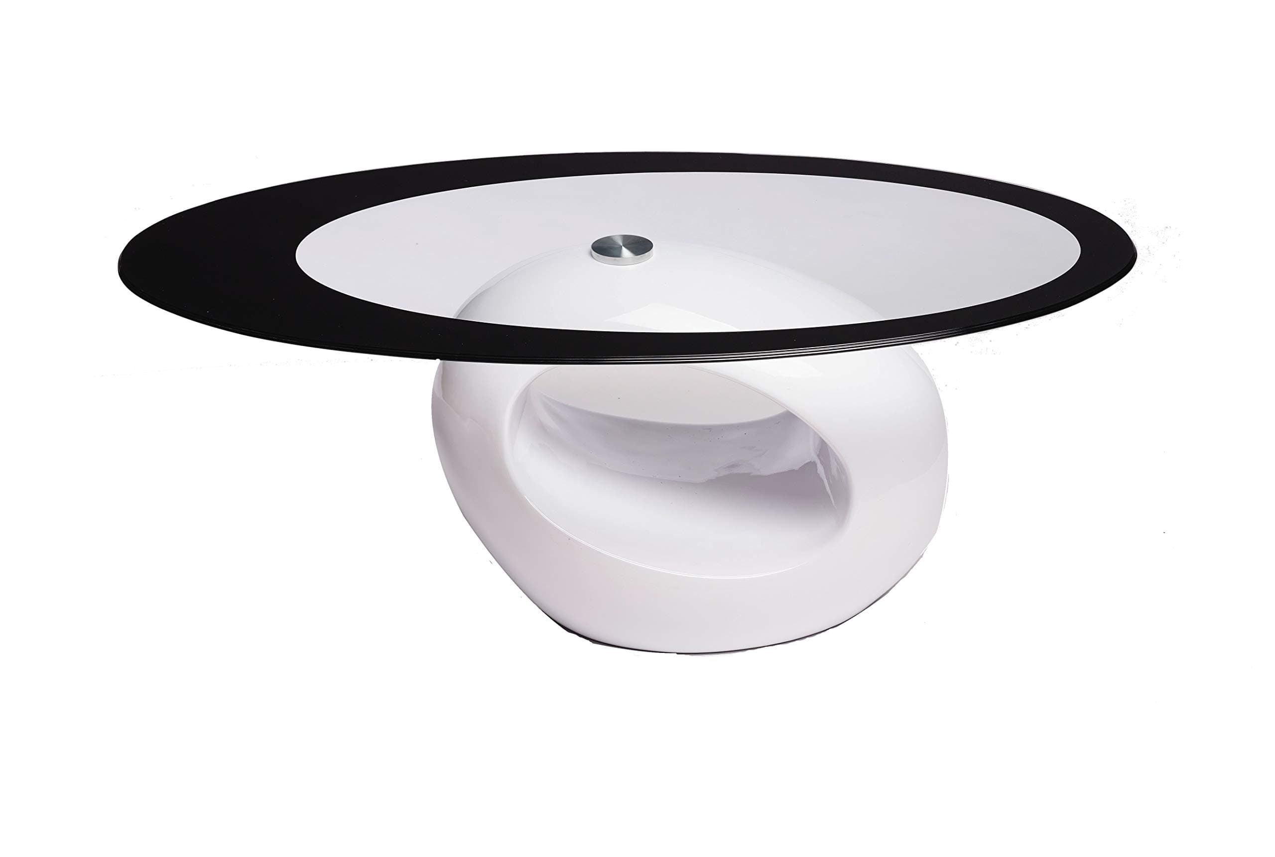 UKCOFFEETABLES Designer Oval Coffee Table (WHITE BLACK GLASS)