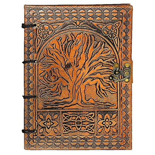 Hand Painted Tree of Life Leather Journal Diary Notebook Men Women Small Gift for Him Her by Habitable Zone