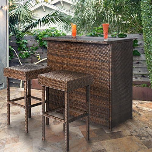 3PC Wicker Bar Set Patio Outdoor Backyard Table & 2 Stools Rattan Furniture
