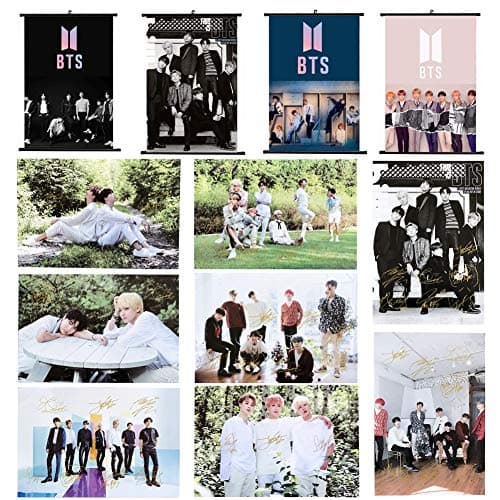 CCUT Kpop BTS Bangtan Boys 4 Set Wall Scroll Hanging Paintings & 8 Sheets BTS Poster for A.R.M.Y (4 Scrolling Poster & 1 Set Paper Poster)