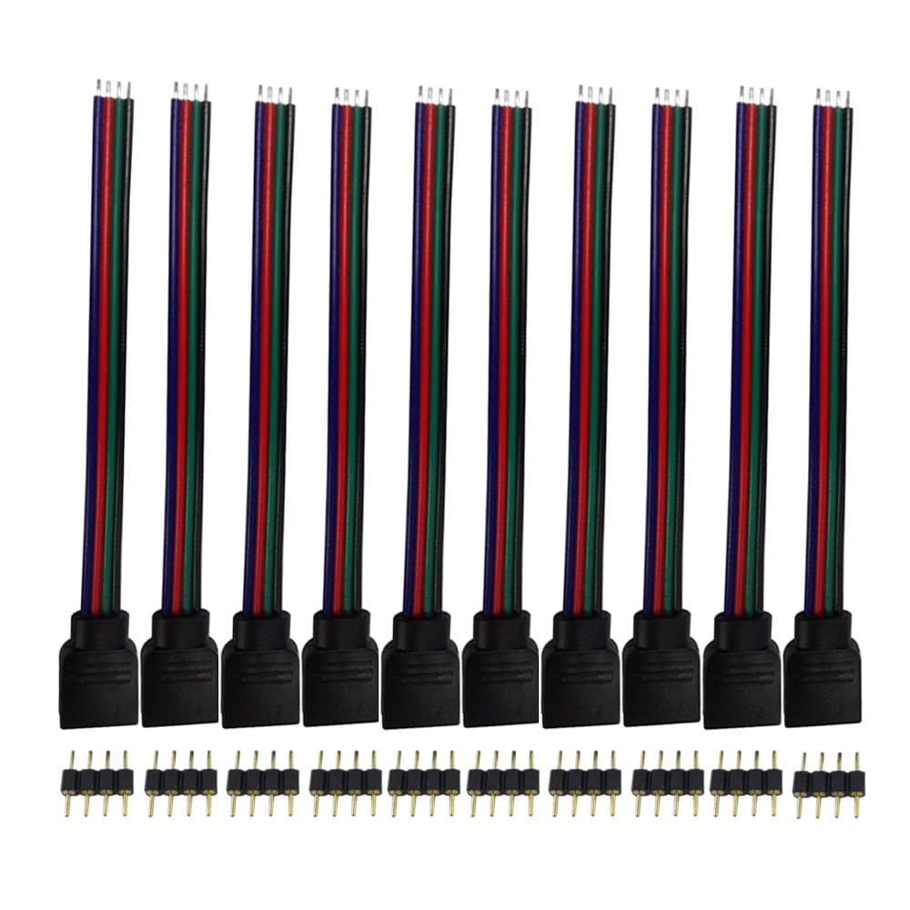 LMID LED Connector 10PCS 4 Pin Needle Connection LED Strip Light Connect Adapter For SMD5050 3528 RGB Strip (10PCS 4Pin Needle Cable)