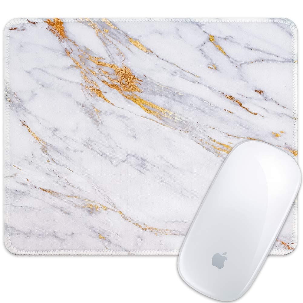 Marphe Mouse Pad White Gold Marble Design Mousepad Stitch Edge Non-Slip Rubber Gaming Mouse Pad Rectangle Mouse Pads for Computers Laptop