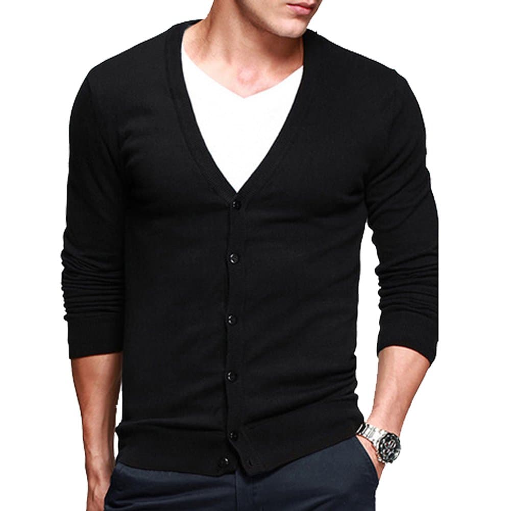 Men's Basic Long Sleeve Button Down V Neck Knitted Cardigan
