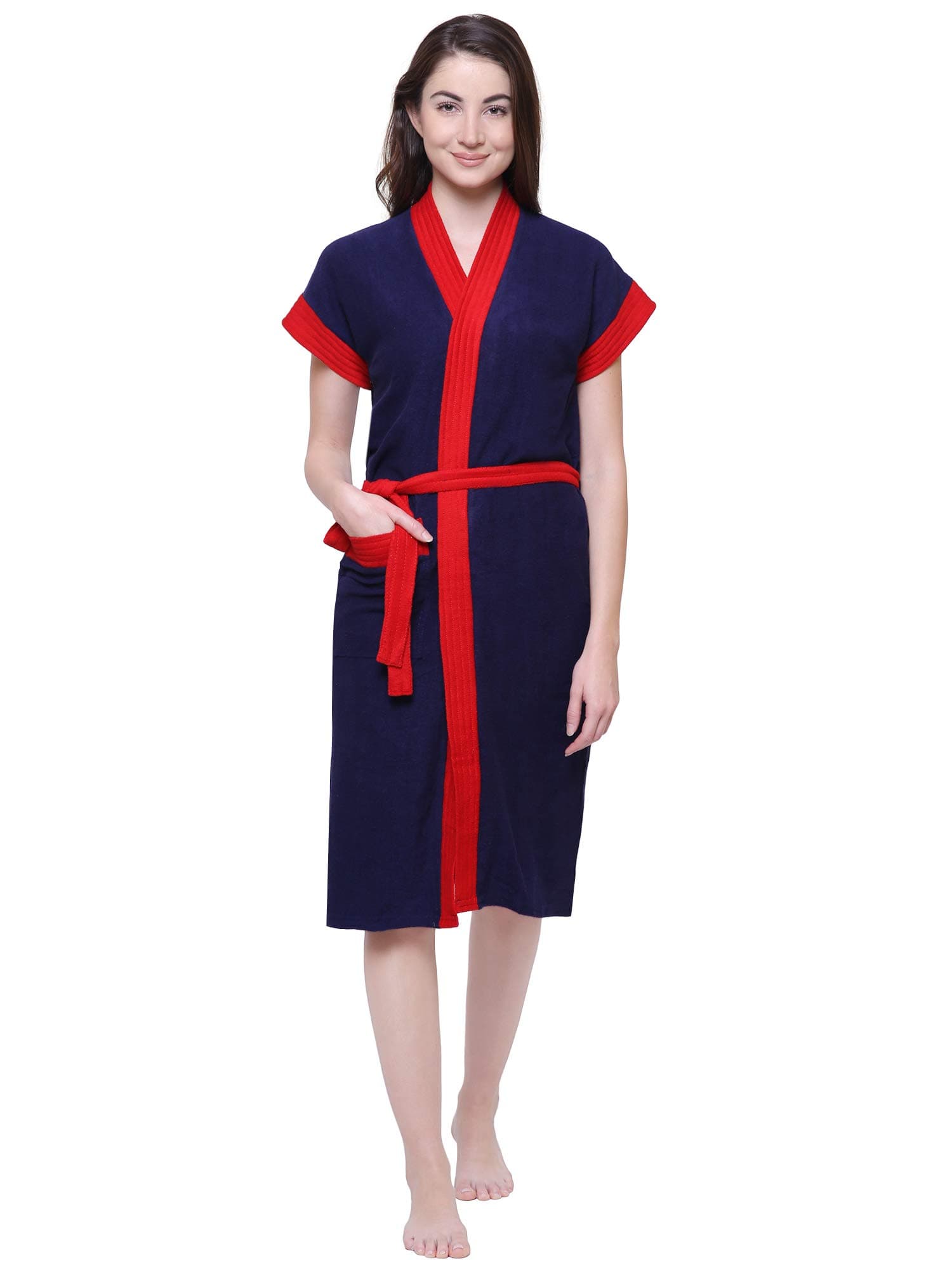 Secret Wish Women's Solid Navy Blue Cotton Bathrobe (Free Size)