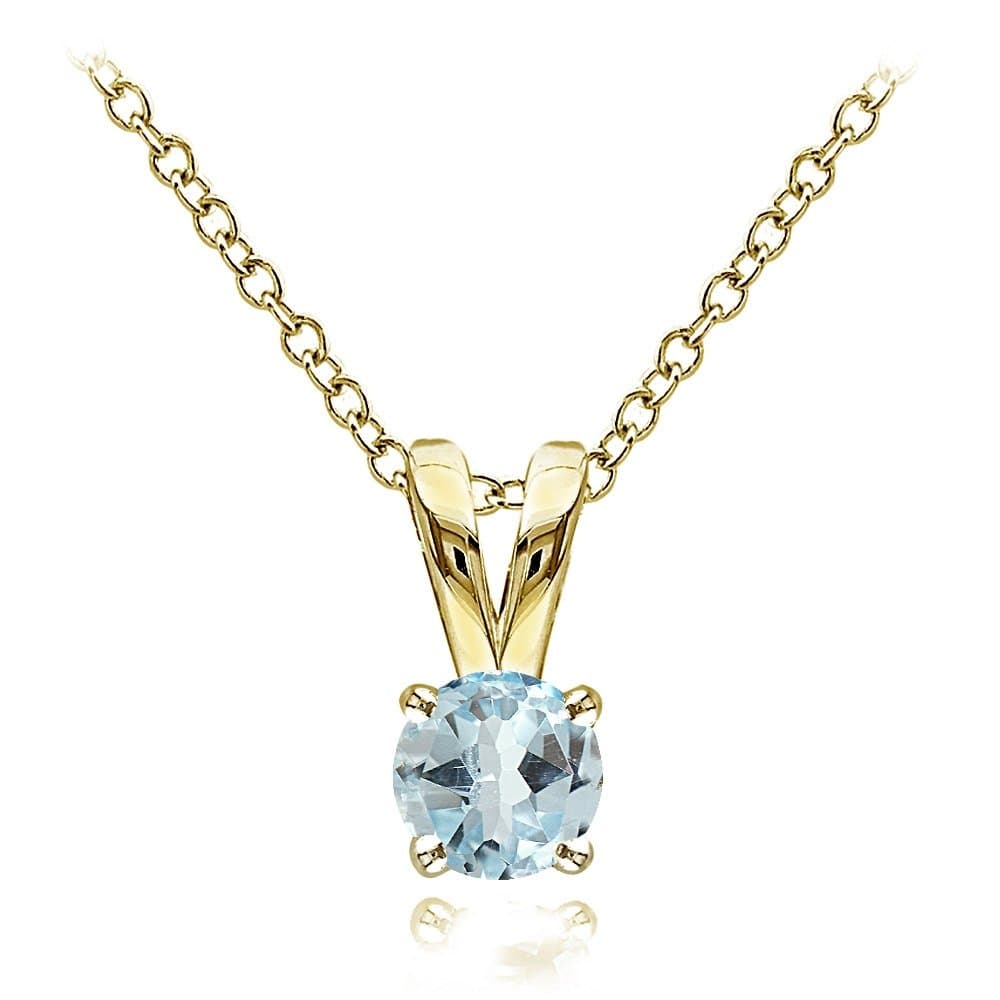 Ice Gems Yellow Gold Flashed Sterling Silver Genuine, Created and Simulated 5mm Round Solitaire Necklace