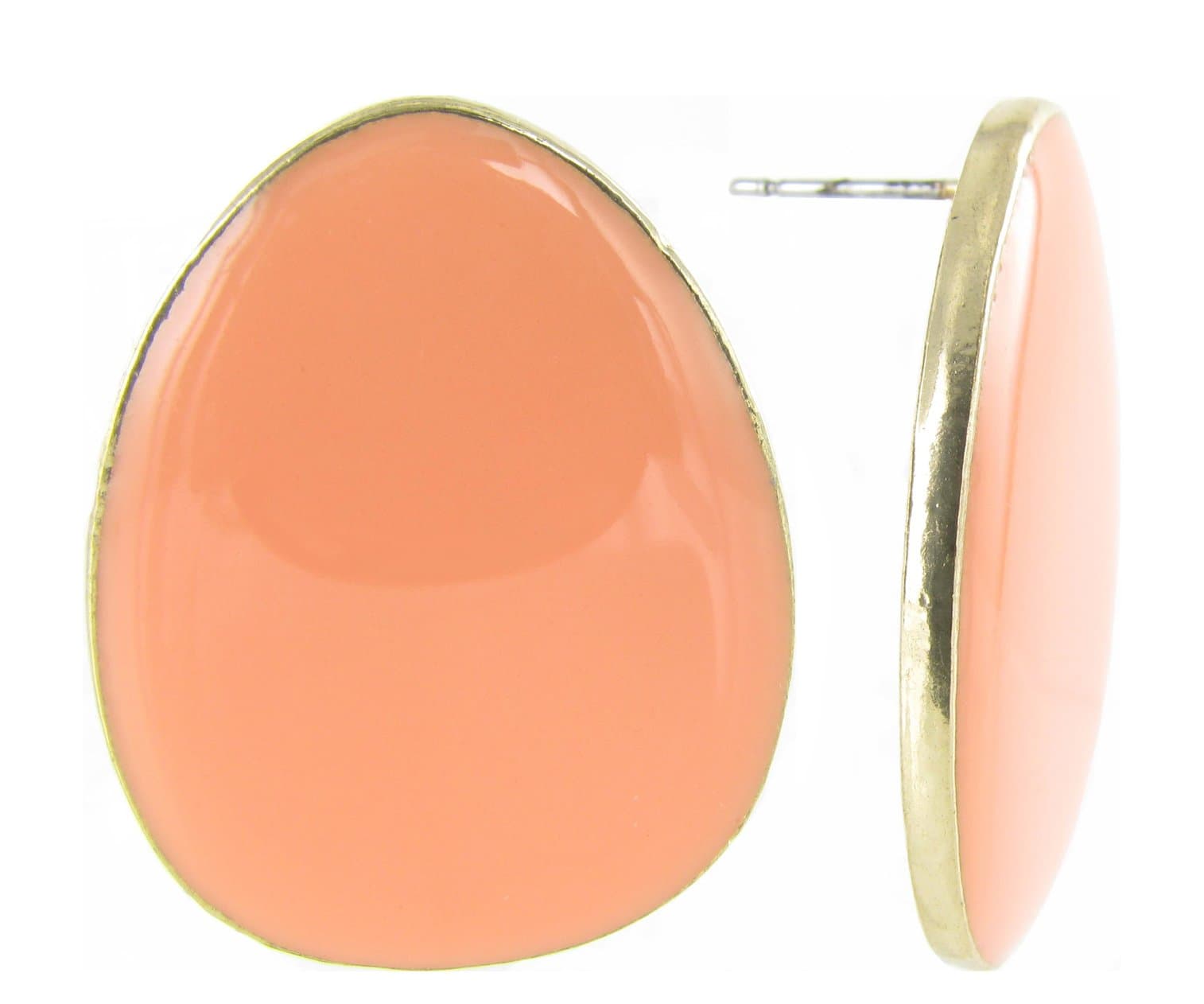 Large Oval Stud Earrings in Enamel and Gold Plating