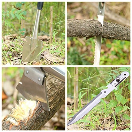 AUACE 9 IN 1 Emergency Camping Tools Shovel Kit, Multifunction Tactical Gear Garden Tools Combines