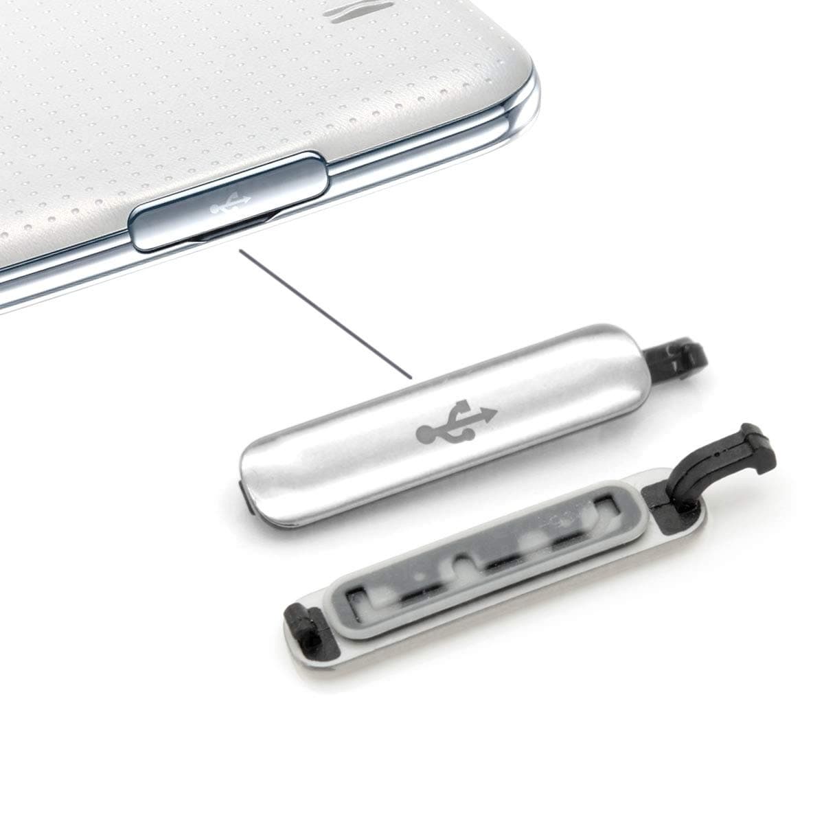 One Click Components - New SILVER USB Dust Waterproof Charger Dock Port Cover for Samsung Galaxy S5 G900 G900F