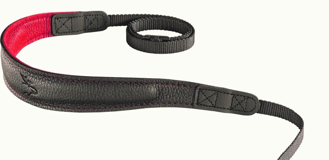 Eddycam 8315 Elk Leather Camera Strap – Black/Chilli Pepper/Red Contrasting Stitching, 33 mm