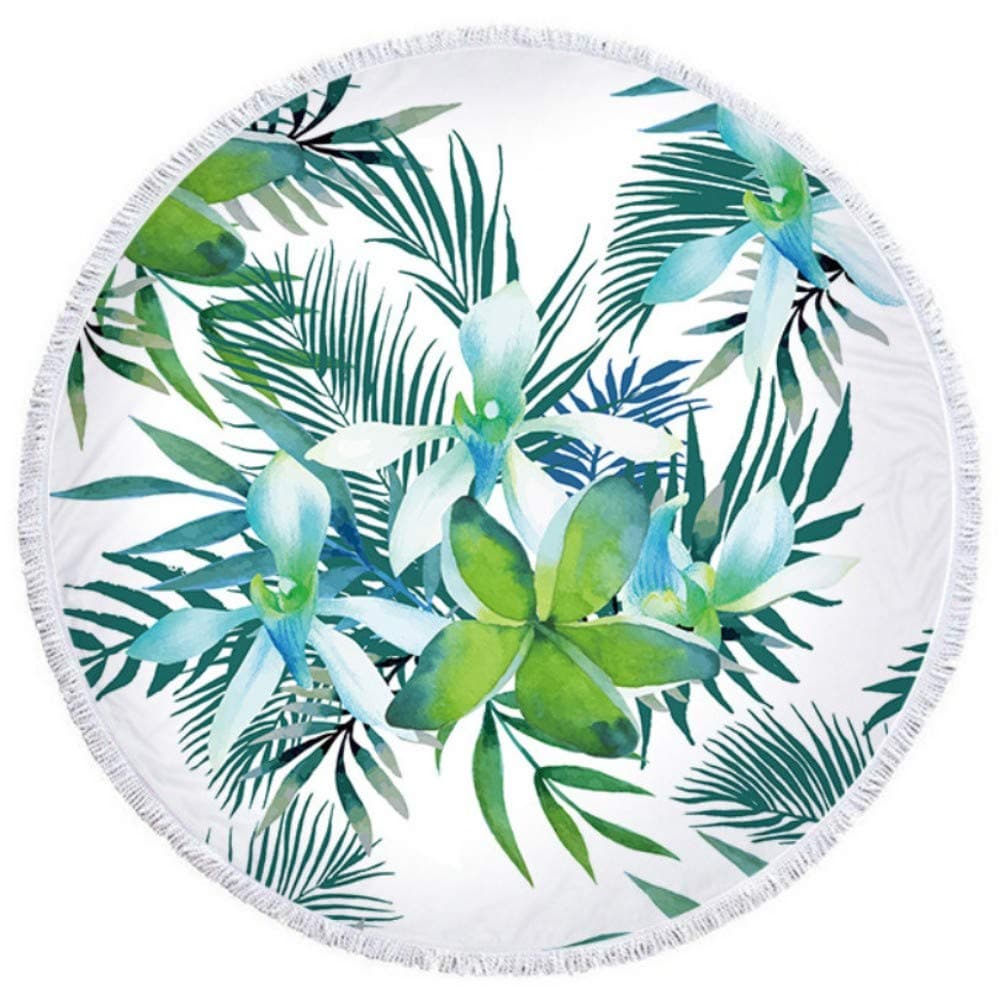 Vanzelu Beach Towel, Palm Leaf Microfiber With Tassel Printed Picnic Mat, 150X150Cm