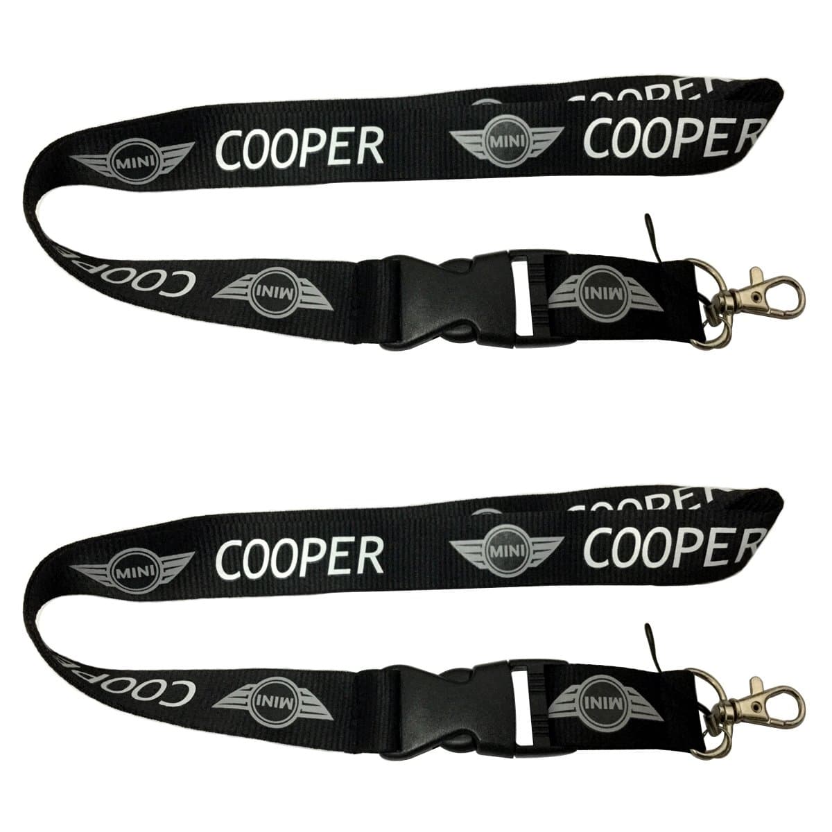 2pcs Set Black Mini Cooper Auto Lanyard Workout Gear Office and Auto Car Keychain Accessories Motorbike Superbike Lanyard with Webbing Strap Quick Release Buckle