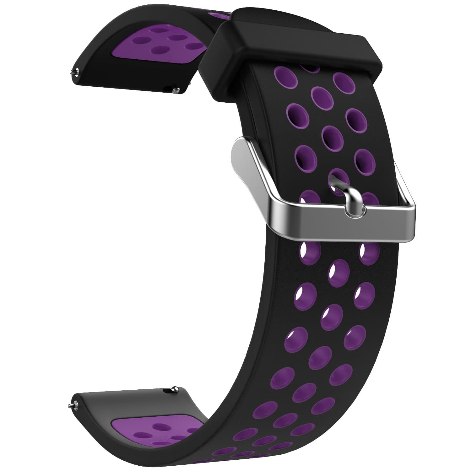 Emibele 22mm Universal Watch Band, Premium Soft Silicone Adjustable Replacement Strap for 22mm Sport Strap, Black & Purple