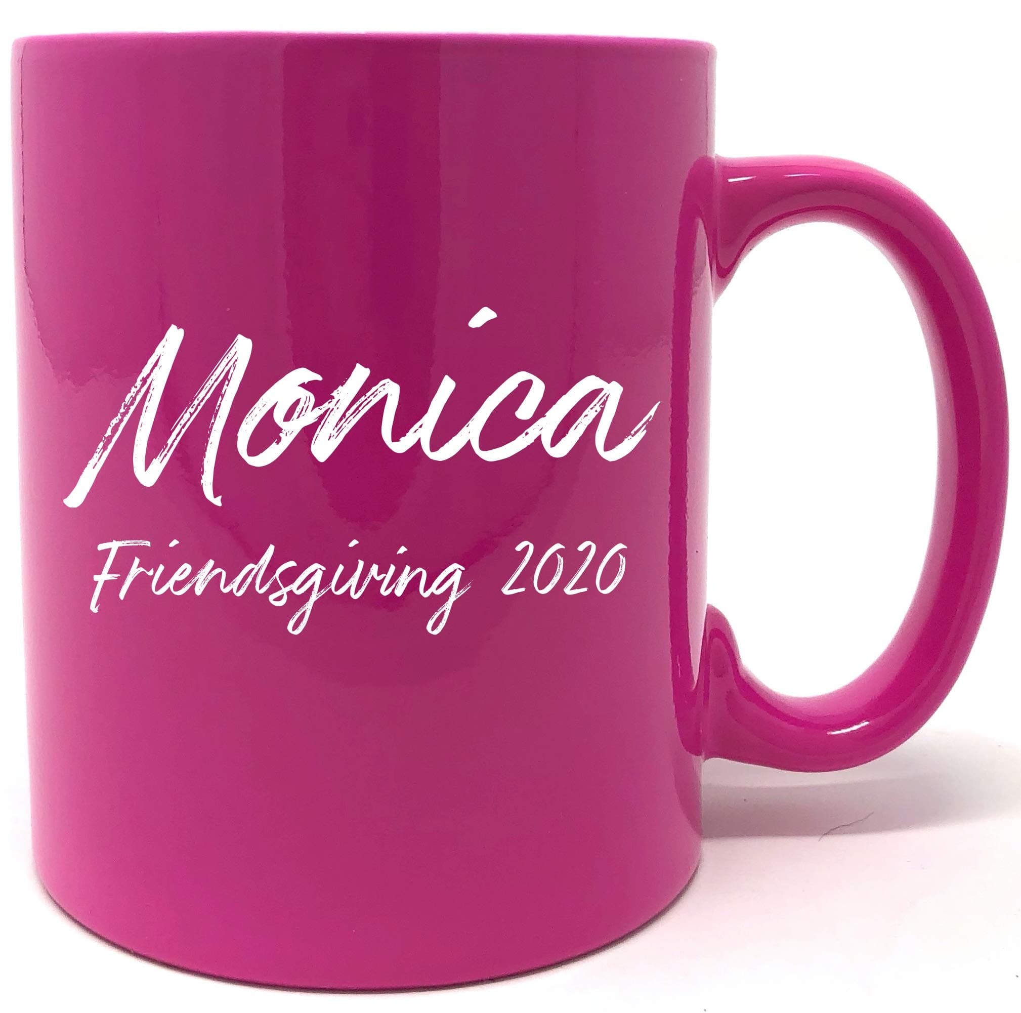 Personalized Engraved 11 ounce Coffee Mug (Pink w/White Text)