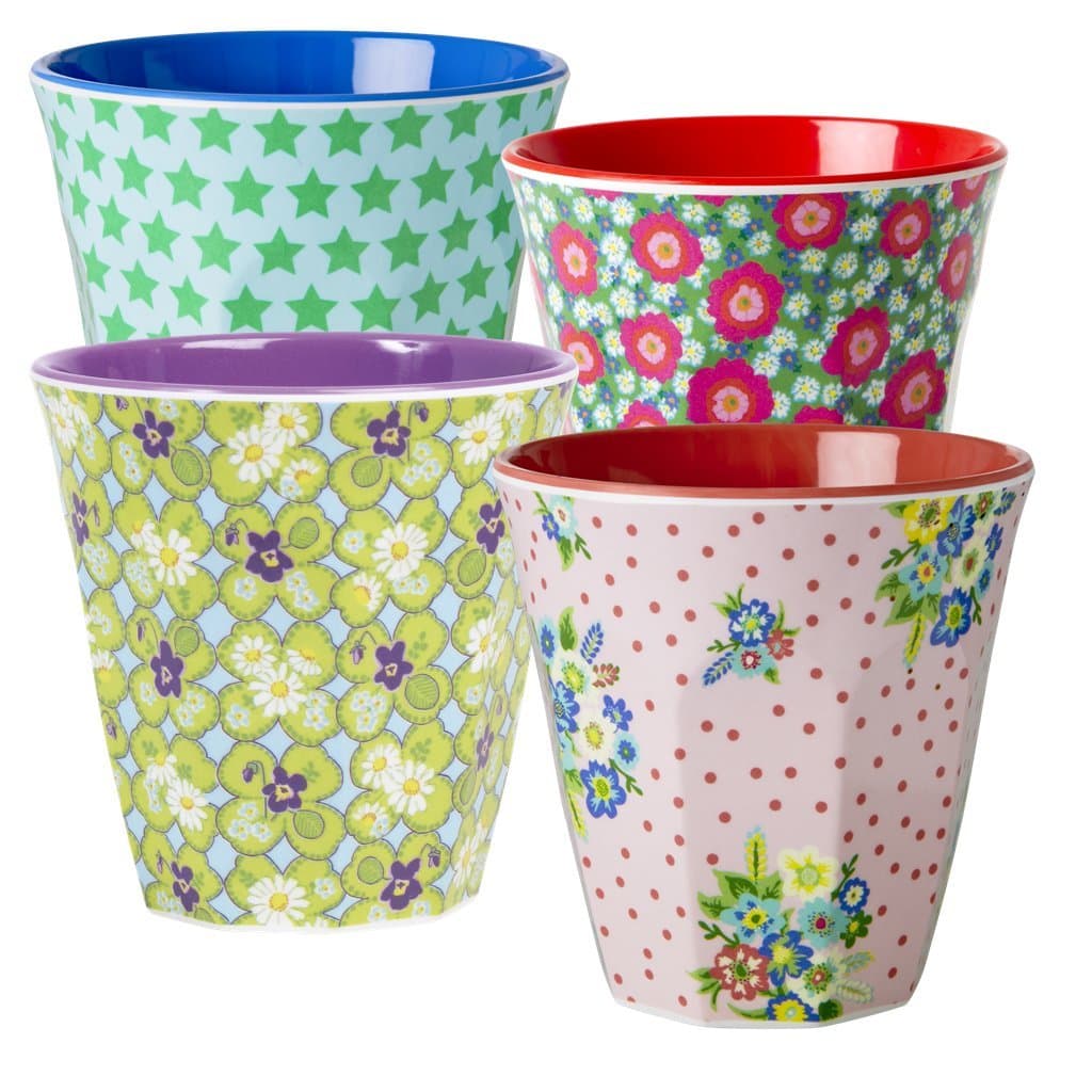 4 Patterned Original RICE Cups - Star Print, Peony Print, Clover Print & Vintage Flower Print