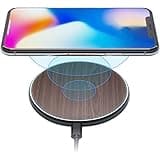 iPhone X 8 Qi Best Wireless Charger Pad Kit by Wuteku New 2019 Upgraded - Stylish Natural Bamboo Wood Look Thin Slim Design - Compatible Samsung and Apple Enabled Devices - Sleep Charging Friendly DB