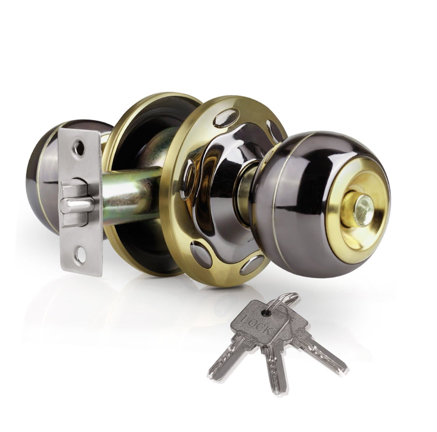 OFTUZ Interior Entry Door Knobs with Keys,Privacy Door Lock and Deadbolts Set for Child Bedroom Bathroom Kitchen Storeroom Doors,Antique Polished Brass,Black Gold Colored