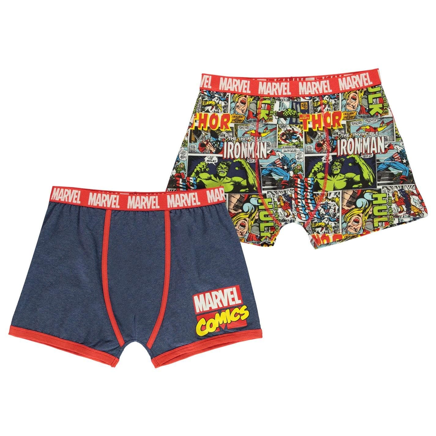 Mens 2 Pack Boxer Shorts Marvel Comics Book Stripe Magazine Apparel Avengers Movie Black Red Underwear (Medium, Marvel 2 Pack)
