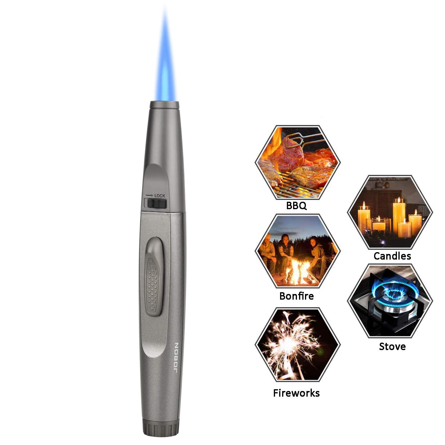 TOPKAY Torch Lighter, Candle Lighter, Multipurpose Windproof Jet Flame Butane Refillable Torch Lighter for Fire Starter, Grill, BBQ, Camping with a Gift Box (Empty Gas)