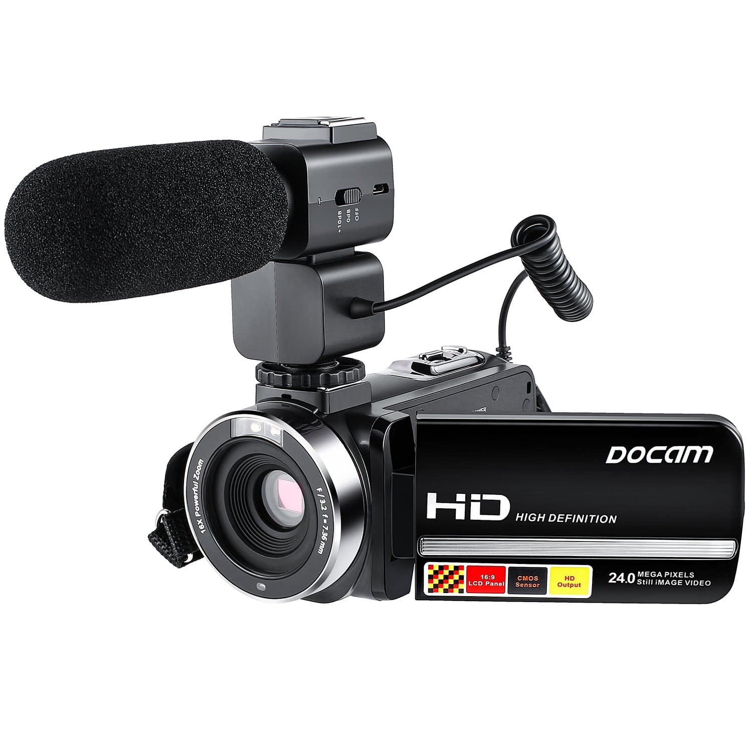 Video Camcorder,DOCAM HD 1080P 24.0MP Digital Camera with External Microphone Night Vision HDMI