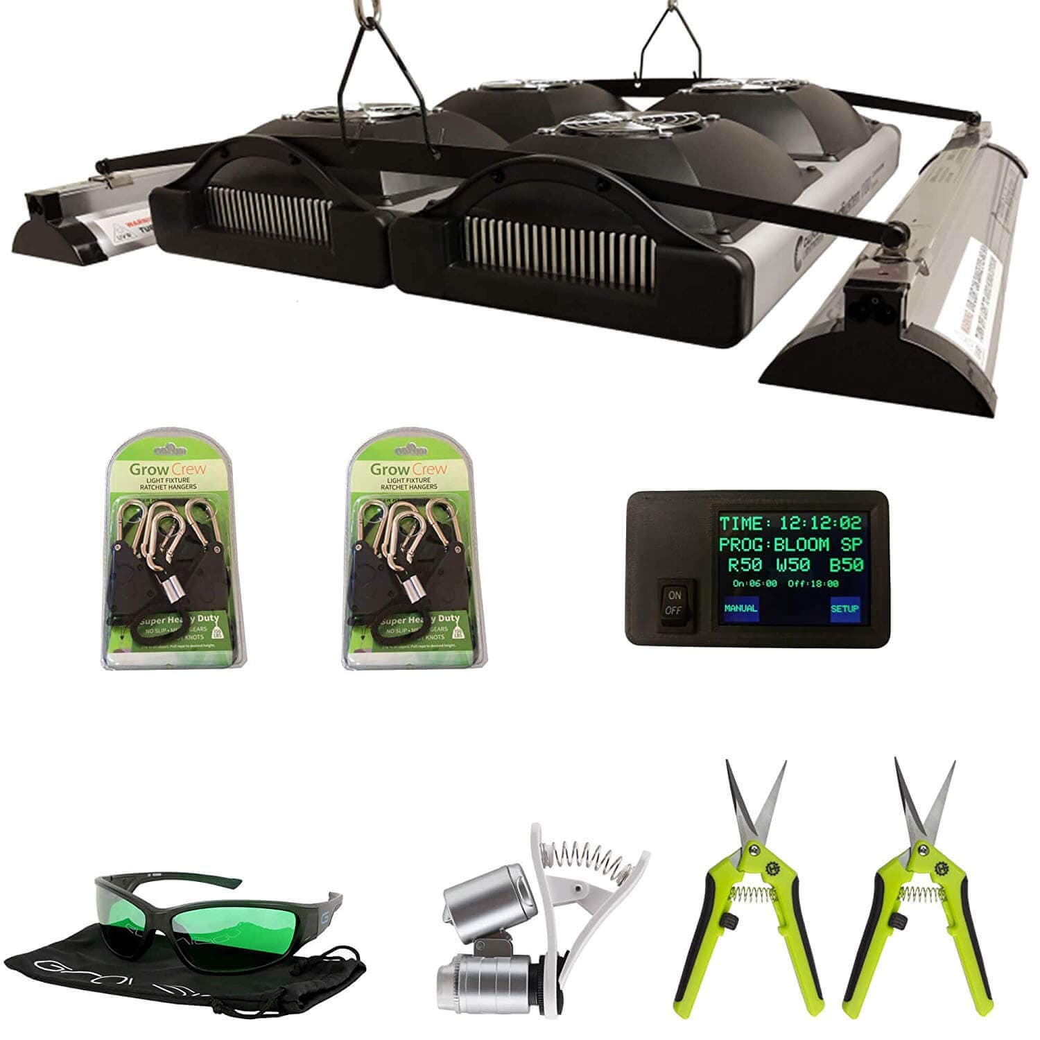 California Lightworks Solar System 1100 UVB Premium Package- Optimal Performance Accessories Included | 2 Pairs Grow Crew Ratchet Hangers and Legalize Tomatoes Sticker