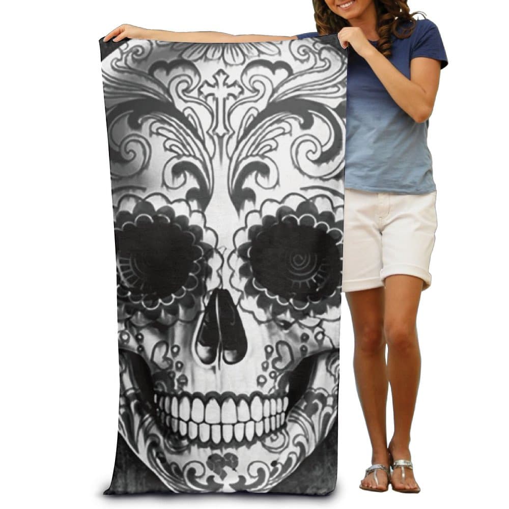 Beach Towel Sugar Skull Black Microfiber Towel