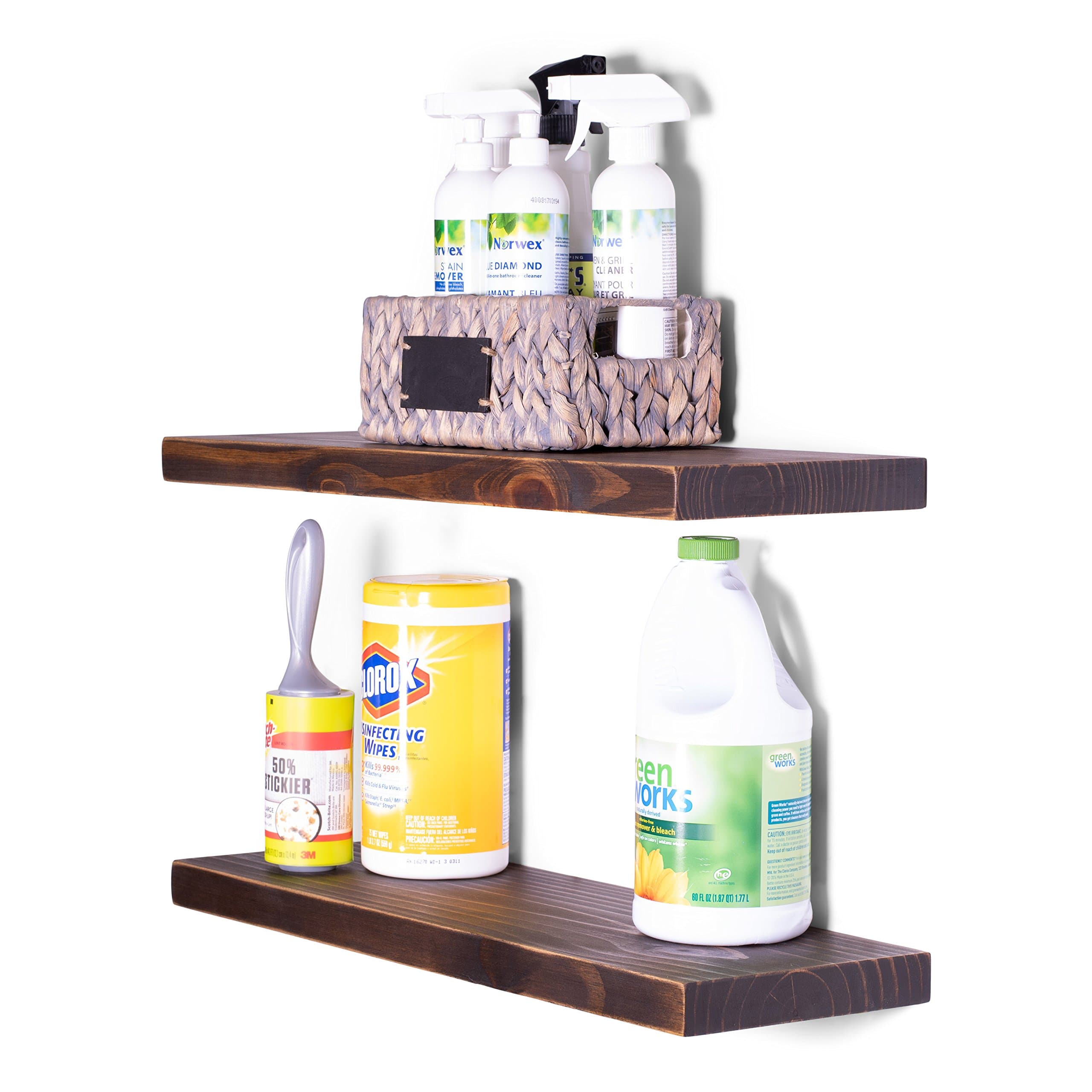 DAKODA LOVE 24" x 8" Weathered Edge Solid Wood Floating Shelves | Premium Handmade Quality | Easy Hidden Bracket Wall Mount | Farmhouse Rustic Pine | Set of 2 (Espresso)