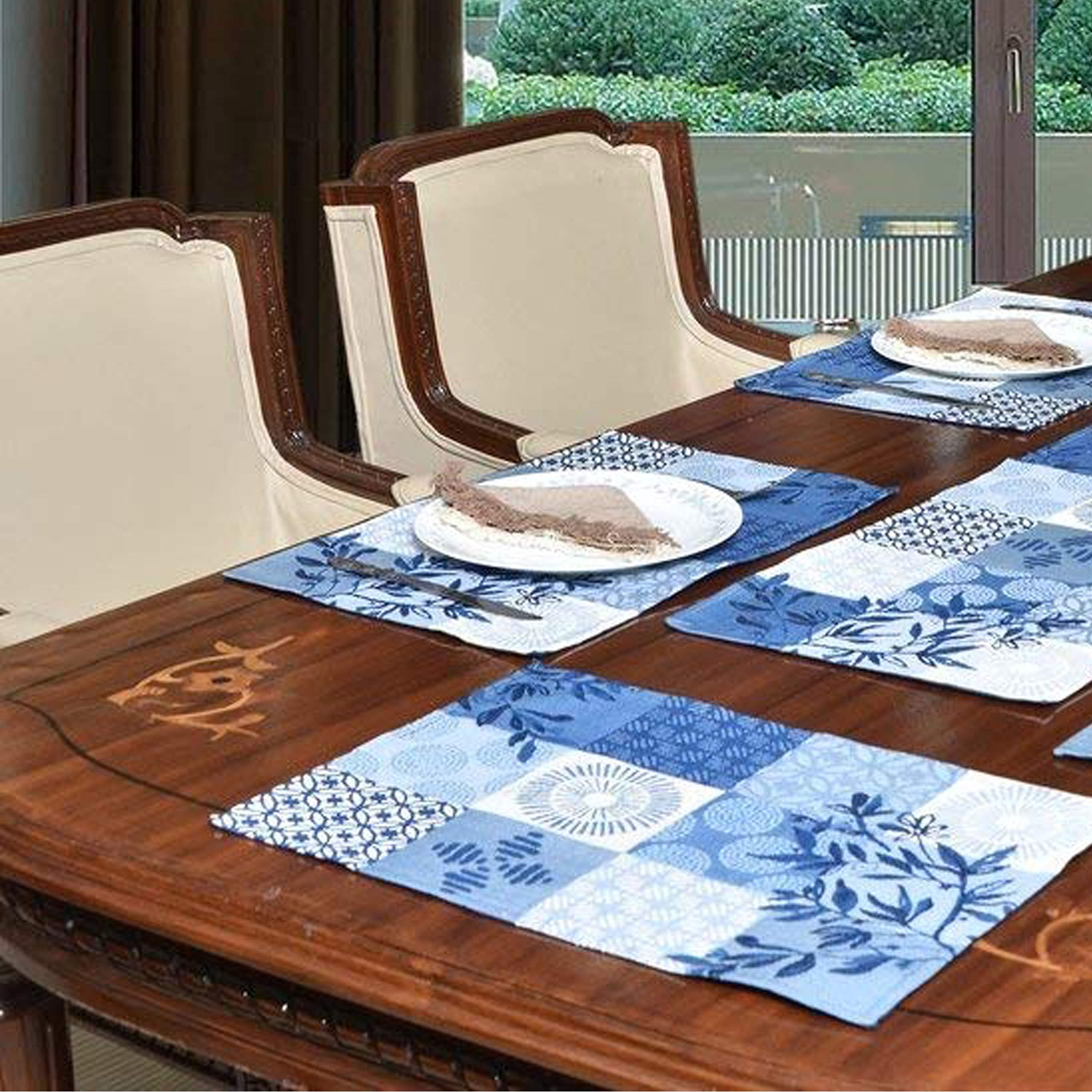 AVI Living Polycotton Placemats for Dining Table| Multichecks 2 Pieces| Heat Pad, Dining Cloth Cotton and Polyester |13x19-inches| Color: Blue