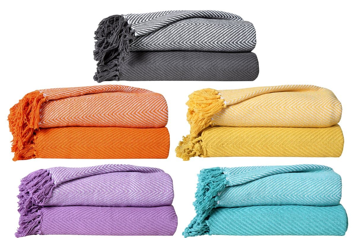 100% Cotton Throw Blanket- PACK OF 2 - Grey Throws Blankets For Sofa & Couch - Super Soft Cotton Throw Blankets - Sofa Couch Throws Blankets - 50 x 60 inch Indoor / Outdoor Grey Throws blankets