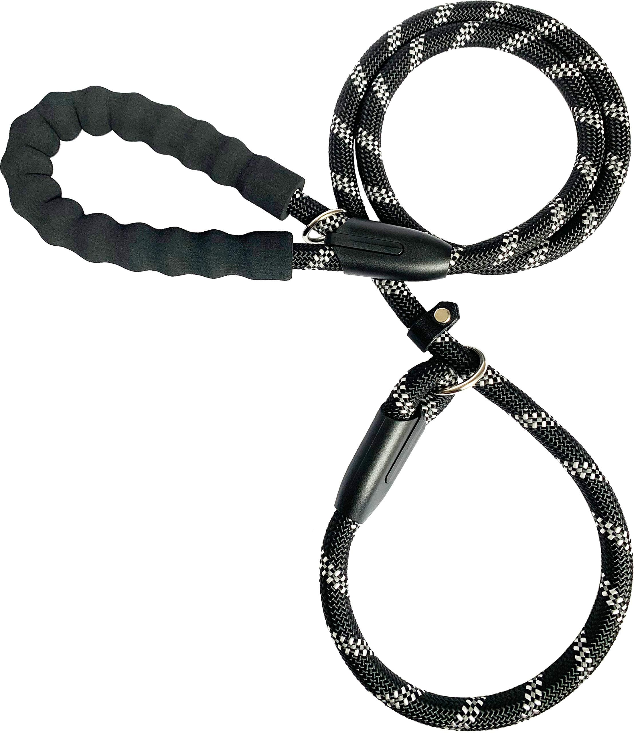 iYoShop 6FT Extremely Durable Slip Dog Rope Training Leash with Comfortable Padded Handle and Highly Reflective Threads Quality Slip Lead for Small Medium and Large Dogs, Black, Medium Large (6 FT)