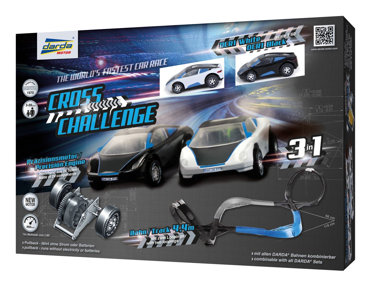 Darda Cross Challenge Race Track Playset, Silver/Blue/Black